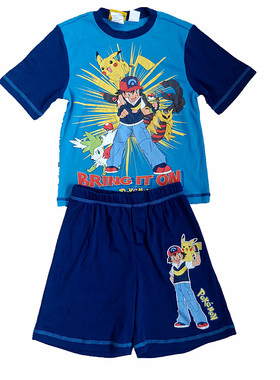 y单男童夏季家居服睡衣T恤短袖短裤套装口袋妖怪宝可梦精灵皮卡丘