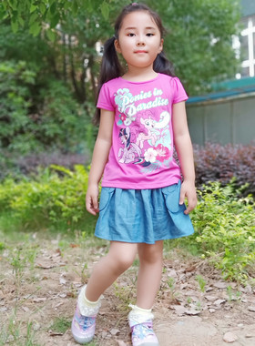 Y单女童夏装短袖T恤衫小马儿紫悦和碧奇卡通印花短装上衣