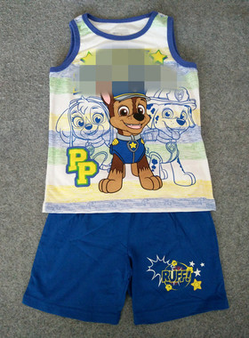 Y单狗狗队背心阿奇毛毛天天水印花男童夏季汗衫上衣短裤无袖
