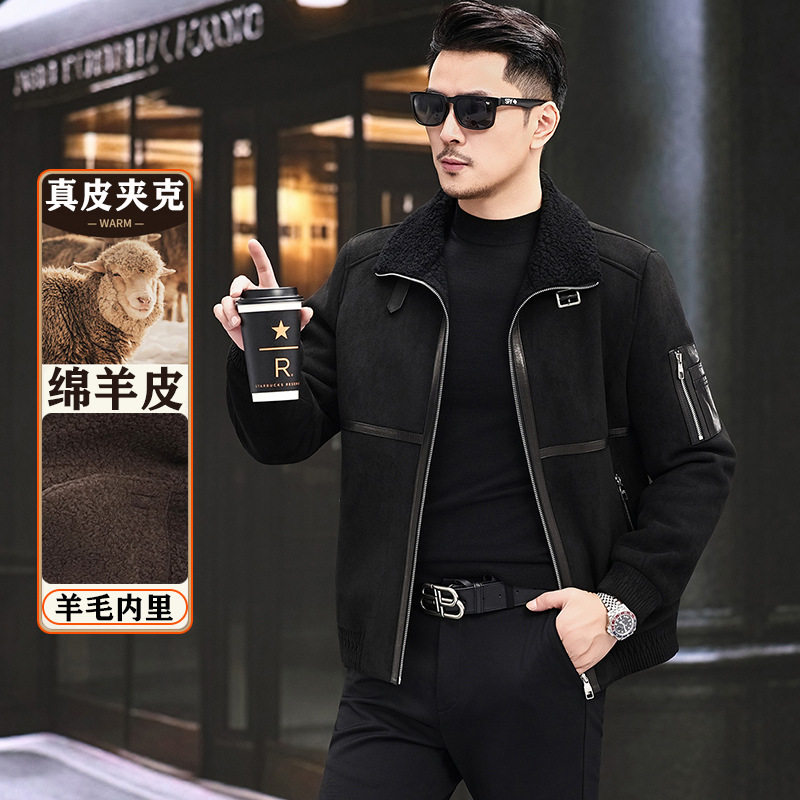 冬季皮毛一体男士机车工装皮夹克