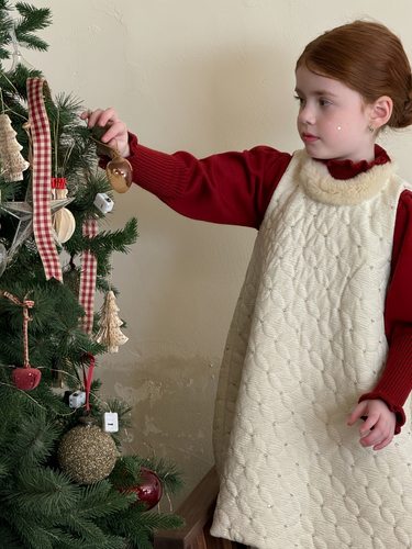 冬季女童夹棉丝绒钉珠连衣裙 女童真兔毛围脖加厚圣诞裙