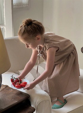 夏季新品儿童韩版碎花女童无袖两件套套装复古简约