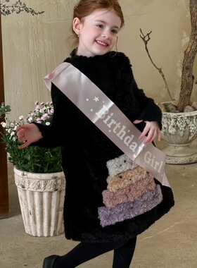 冬 女童毛毛无袖连衣裙 女童手工珠珠生日蛋糕公主裙