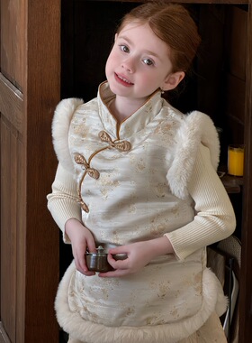 女童拜年服2025新中式女童夹棉加厚复古文艺淡雅新中式马甲