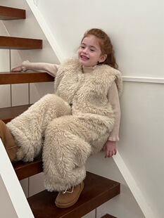 冬季儿童皮草外套加绒加厚男女童仿狐狸毛马甲裤子两件套