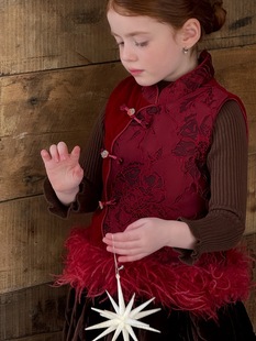 周岁马甲礼服夹棉红色过年衣服喜庆 儿童新款 女童拜年冬装 中式