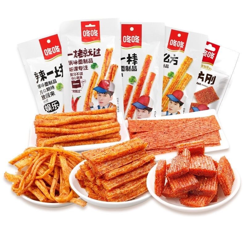 咚咚辣条豆皮辣片麻辣面筋零食辣条网红儿时休闲小零食