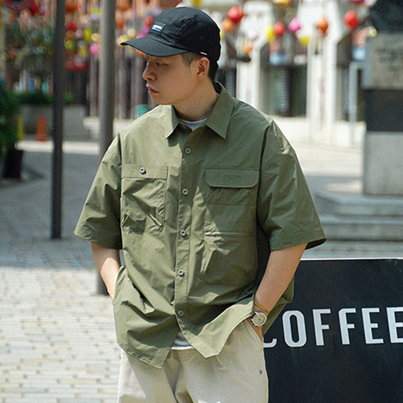 REBIRTH短袖衬衫日系复古衬衣