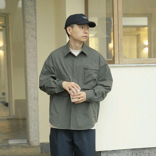 rebirth尖领长袖日系双口袋衬衫
