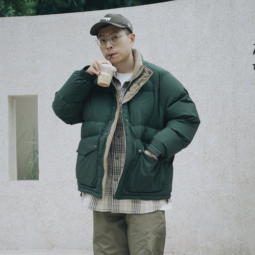 REBIRTH立领加厚棉服撞色宽松棉袄日系保暖面包服棉衣冬装外套男
