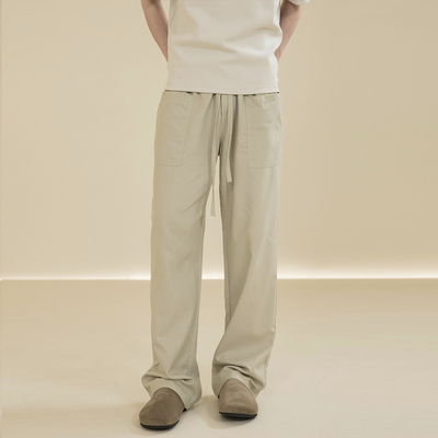 Octopusl夏季亚麻透气直筒长裤