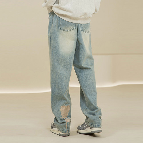 octopusl玫瑰刺绣牛仔裤