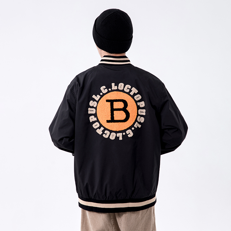 烦恼的Octopusl秋季毛巾刺绣圆圈棒球衫街头复古宽松休闲男女外套