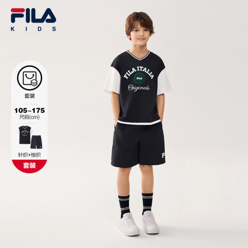 FILA斐乐针织短袖衫+梭织五分裤