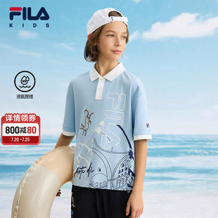 POLO衫 FILA斐乐儿童童装 男中大童透气短袖 印花T恤2025年夏季 新款