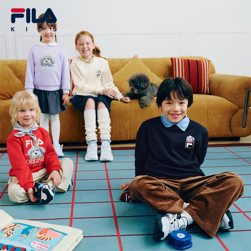 天茶卫衣|FILA斐乐儿童卫衣2026秋冬新款男女童圆领加绒保暖童装