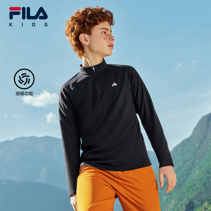 FILA斐乐儿童长袖T恤加绒保暖2026春季新款男女童小童青少年运动T