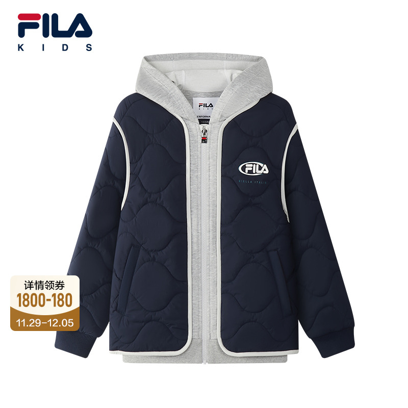 FILA斐乐儿童棉服2025年冬季新款男童外套中大童休闲连帽运动上衣