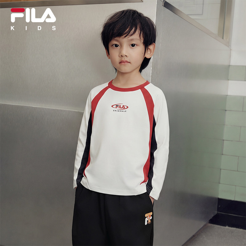 FILA斐乐儿童童装长袖T恤2026秋季新款男小童休闲风针织圆领上衣