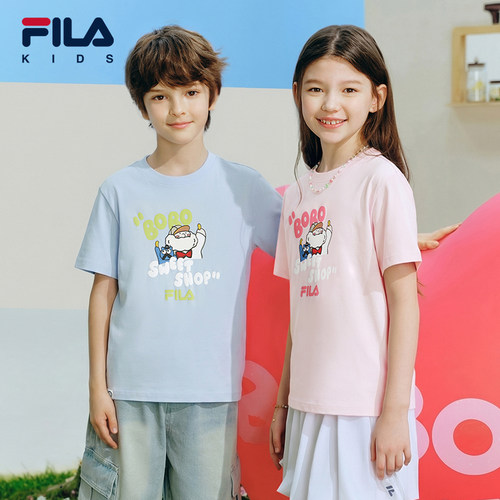 【斐云棉】FILA斐乐儿童短袖T恤女童2026夏男童纯棉上衣bobo联名