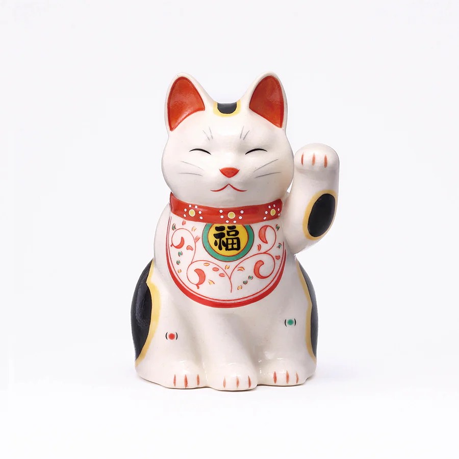 药师窑唐草招财猫摆件手工制进口
