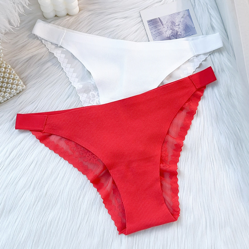 大红本命年女士中腰无痕内裤纯色螺纹棉透气舒适蕾丝三角裤,女士内衣/男士内衣/家居服,女三角裤,淘宝优惠券,粉丝福利购,淘宝优惠卷