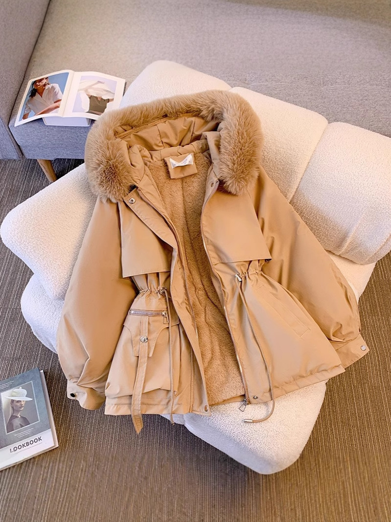 2025新款派克服女冬季显瘦羽绒棉服时尚百搭加绒厚皮毛一体外套