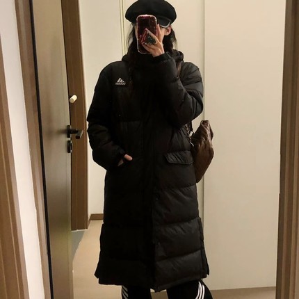 Adidas阿迪达斯男女同款休闲运动保暖防风连帽中长款羽绒服IV7558