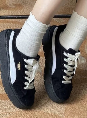 PUMA彪马女子蕾哈娜黑白条厚底鞋增高松糕鞋休闲鞋PLATFORM372613