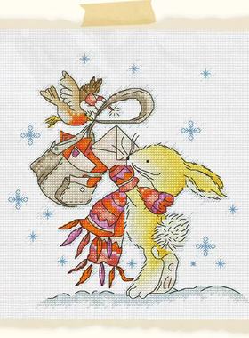 弹弹十字绣 D1506小兔的新年信件 自配DMC/R线十字绣套件 非印花