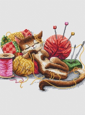 弹弹十字绣 D1379小憩的猫咪 自配DMC/R线十字绣套件 非印花