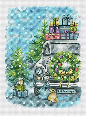弹弹十字绣 自配DMC线/R线十字绣套件 非印花 D0378圣诞礼物车