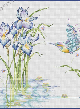弹弹十字绣 D0873蜂鸟与鸢尾 自配DMC线/R线十字绣套件非印花