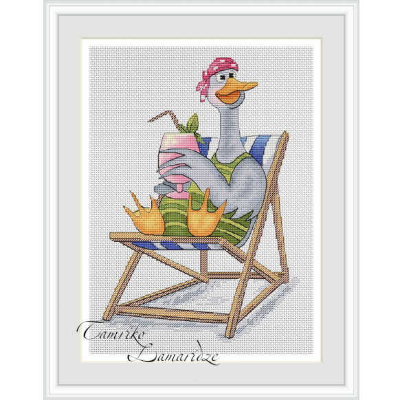 弹弹十字绣 D0923夏日大鹅-沙滩躺椅自配DMC线/R线十字绣套件非印