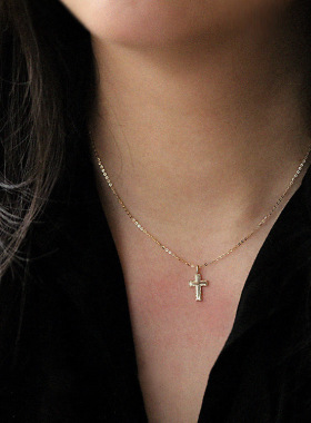 美国14K包金简约时尚小众设计项链光面十字架造型吊坠锁骨链