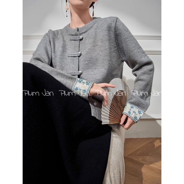 袖口拼接新中式女装秋冬毛衣外套女2024新款感针织开衫上衣,女装/女士精品,毛针织衫,淘宝优惠券,粉丝福利购,淘宝优惠卷