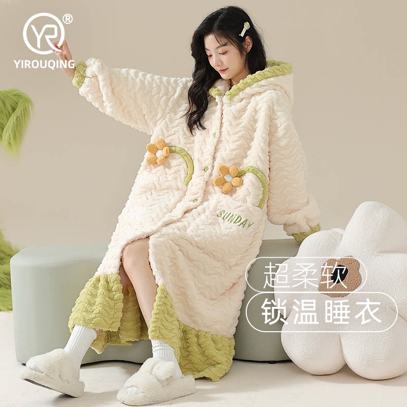 珊瑚绒睡衣女秋冬季加厚加绒2026新款睡袍冬天可外穿法兰绒家居服