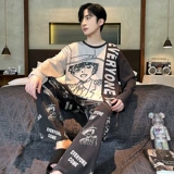 Мужская осенняя демисезонная пижама, осенний хлопковый мультяшный лонгслив, комплект, подходит для подростков