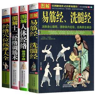 正版图解全4册 易筋经洗髓经+人体经络+十二经络+经络穴位按摩 原文译文 运动养生图书武功中国传统文化十二经脉调理奇经八脉锻炼