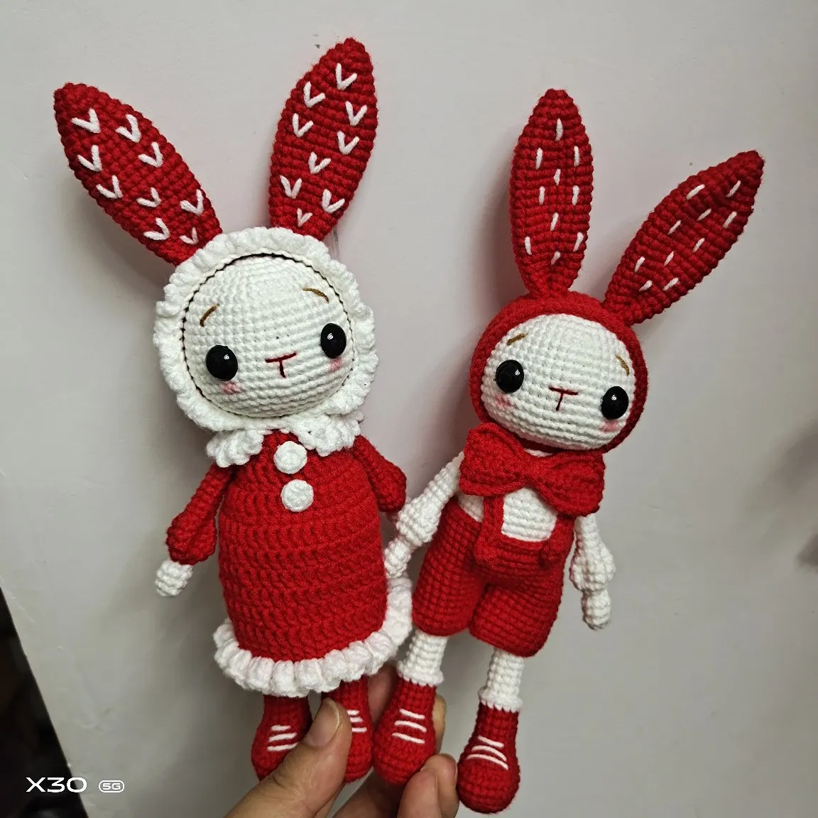 成品手工钩针毛线娃娃编织毛线玩偶成品情侣兔晚安兔钩织玩偶现货
