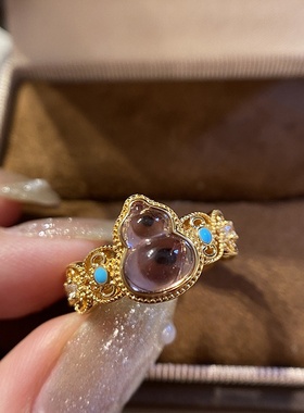 小红书同款九紫离火葫芦戒指女古法国潮珐琅彩宝紫晶葫芦福禄指环
