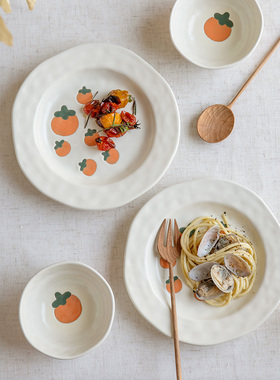 日式餐盘家用陶瓷特别好看的盘子米饭碗碟奶油风柿高颜值餐具套装