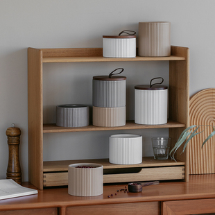 北欧陶瓷密封罐茶叶罐圆形储物罐防潮家用带盖杂粮收纳罐子套装