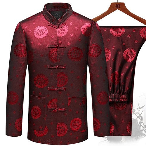 唐装男中老年长袖套装爷爷过寿生日爸爸中国风夹克老年人春秋外套