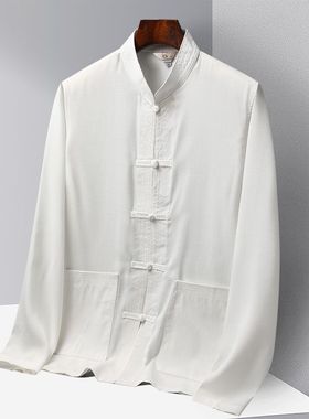 春夏季唐装男长袖上衣中老年爸爸装新中式太极服打底衫复古中国风