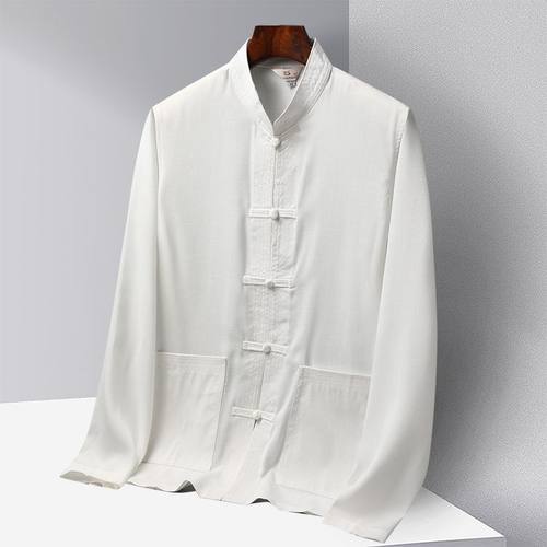 春夏季唐装男长袖上衣中老年爸爸装新中式太极服打底衫复古中国风