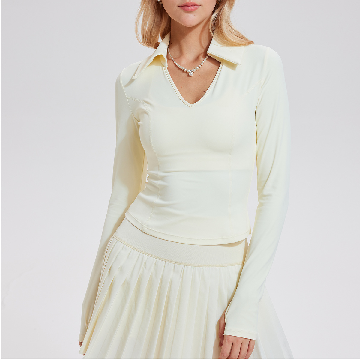 网球服女冬款速干翻领长袖羽毛球上衣运动健身T恤透气跑步健身服