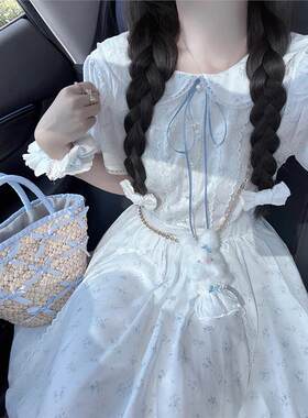法式甜美娃娃领碎花洋装
