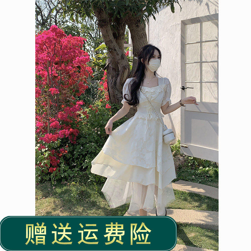 法式白色连衣裙女夏季小