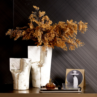 珠光白色陶瓷花瓶摆件客厅插花仿真花轻奢高级感样板间电视柜装饰